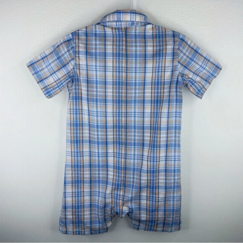 NAUTICA Kids Baby Boy Bright Preppy Plaid Button Up Onesie Size 24 Month